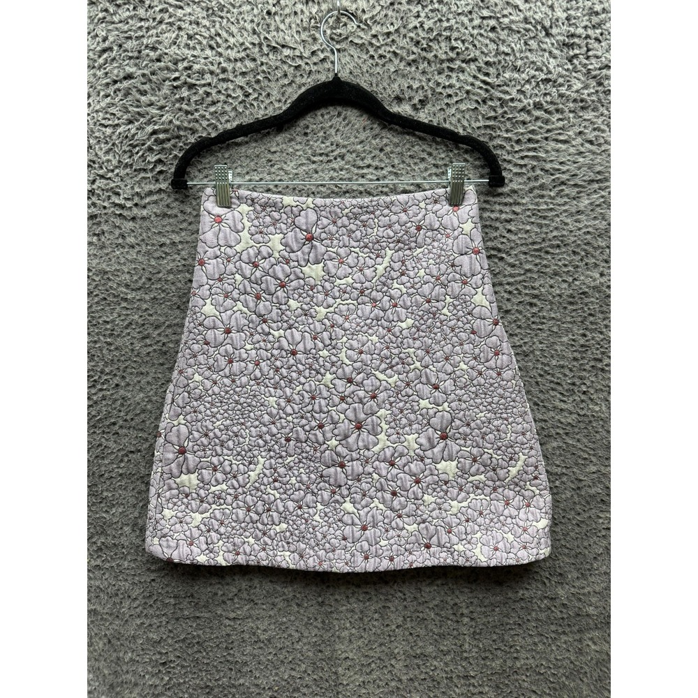Giam Paris Floral Jacquard Mini A-Line Skirt Purple Womens Size 38 / XXS